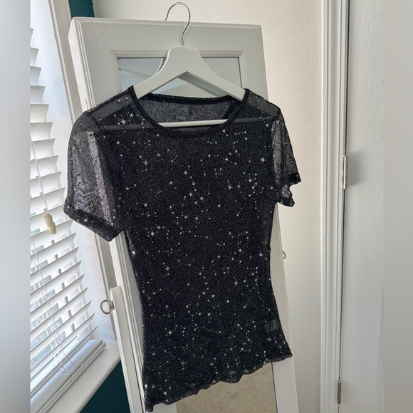 Glitter Sheer Black Mesh Top - Picture 2 of 4